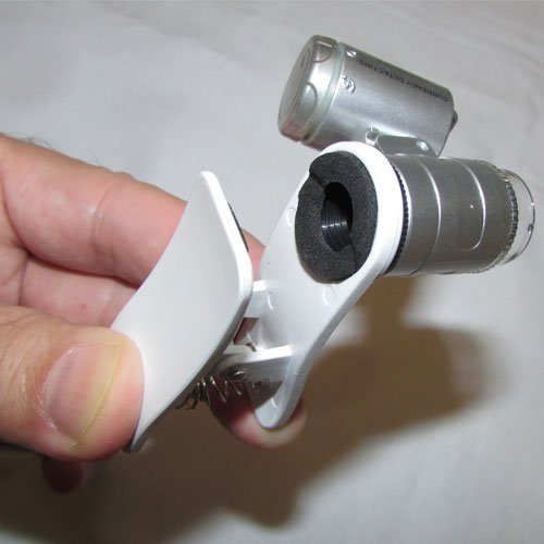 نمای گیره اتصال میکروسکوپ موبایل 60 برابر دارای کلیپس مخصوص - Universal-Clip-Type-LED-Cellphone-Microscope-60X